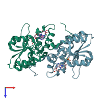 PDB entry 2b82 coloured by chain, top view.