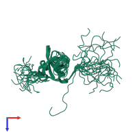 PDB entry 2b8a coloured by chain, ensemble of 26 models, top view.