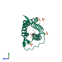 PDB entry 2b8y coloured by chain, side view.