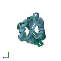 PDB entry 2b95 coloured by chain, ensemble of 20 models, side view.