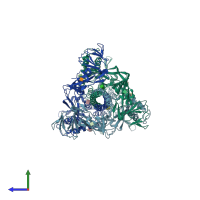 PDB entry 2b9b coloured by chain, side view.