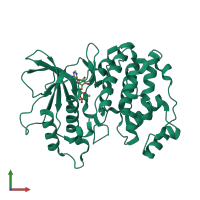 PDB entry 2b9f coloured by chain, front view.