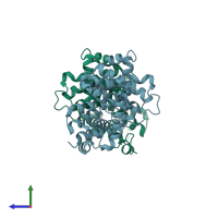 PDB entry 2b9r coloured by chain, side view.