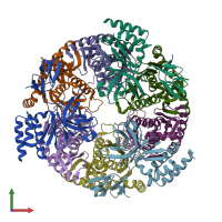 PDB entry 2ba0 coloured by chain, front view.