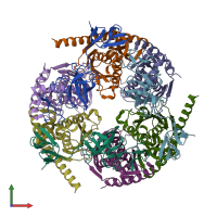 PDB entry 2ba1 coloured by chain, front view.