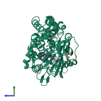 PDB entry 2bac coloured by chain, side view.