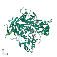 PDB entry 2bag coloured by chain, front view.