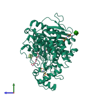 PDB entry 2bag coloured by chain, side view.