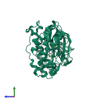 PDB entry 2baj coloured by chain, side view.