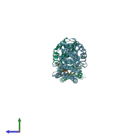 PDB entry 2bap coloured by chain, side view.