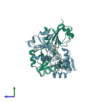 PDB entry 2bb3 coloured by chain, side view.