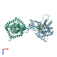 PDB entry 2bb5 coloured by chain, top view.