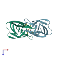 PDB entry 2bb9 coloured by chain, top view.