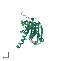 PDB entry 2bbh coloured by chain, side view.