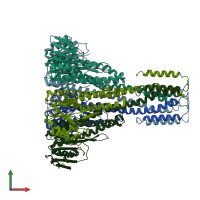 PDB entry 2bbj coloured by chain, front view.