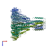 PDB entry 2bbj coloured by chain, top view.