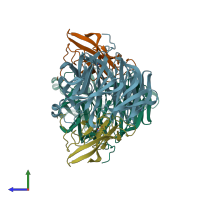 PDB entry 2bbk coloured by chain, side view.