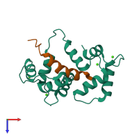 Hetero dimeric assembly 1 of PDB entry 2bbm coloured by chemically distinct molecules, top view.