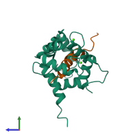 PDB entry 2bbm coloured by chain, side view.
