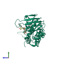 PDB entry 2bbo coloured by chain, side view.