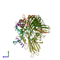 PDB entry 2bbv coloured by chain, side view.