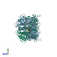 PDB entry 2bc0 coloured by chain, side view.