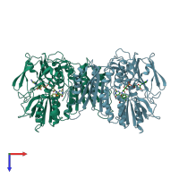 PDB entry 2bc0 coloured by chain, top view.