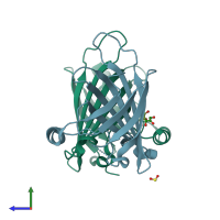 PDB entry 2bc3 coloured by chain, side view.