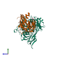 PDB entry 2bcg coloured by chain, side view.