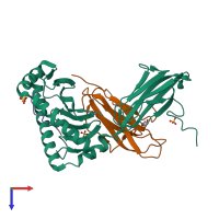 Hetero trimeric assembly 1 of PDB entry 2bck coloured by chemically distinct molecules, top view.