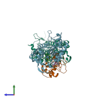PDB entry 2bcn coloured by chain, side view.