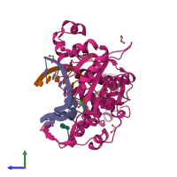 PDB entry 2bcr coloured by chain, side view.