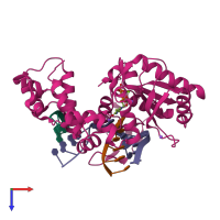 PDB entry 2bcv coloured by chain, top view.