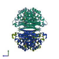 PDB entry 2bd0 coloured by chain, side view.