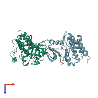 PDB entry 2bdf coloured by chain, top view.