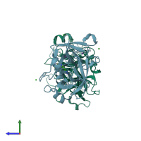 PDB entry 2bdg coloured by chain, side view.