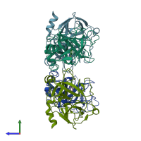 PDB entry 2bdh coloured by chain, side view.