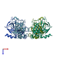 PDB entry 2bdh coloured by chain, top view.