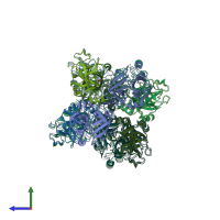PDB entry 2bdi coloured by chain, side view.