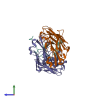 PDB entry 2bdn coloured by chain, side view.