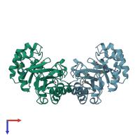 PDB entry 2bdq coloured by chain, top view.