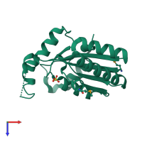 PDB entry 2bdt coloured by chain, top view.
