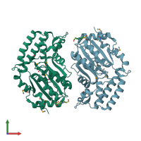 PDB entry 2bdu coloured by chain, front view.