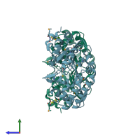 PDB entry 2bdu coloured by chain, side view.