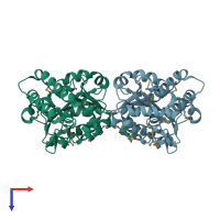 PDB entry 2bdu coloured by chain, top view.