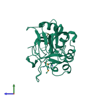 PDB entry 2bdv coloured by chain, side view.