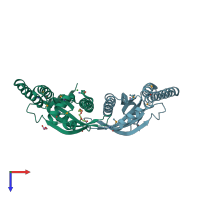 PDB entry 2be3 coloured by chain, top view.