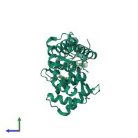 PDB entry 2be4 coloured by chain, side view.