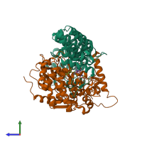 PDB entry 2bed coloured by chain, side view.
