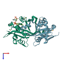 PDB entry 2bei coloured by chain, top view.